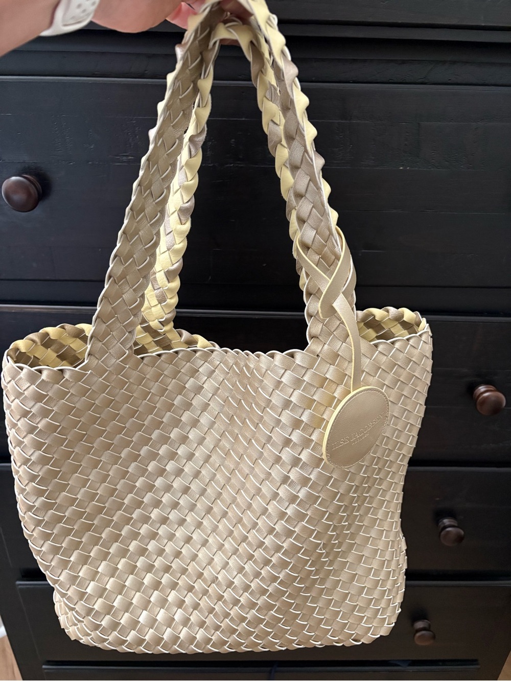 New Ilse Jacobsen gold and yellow reversible tote.